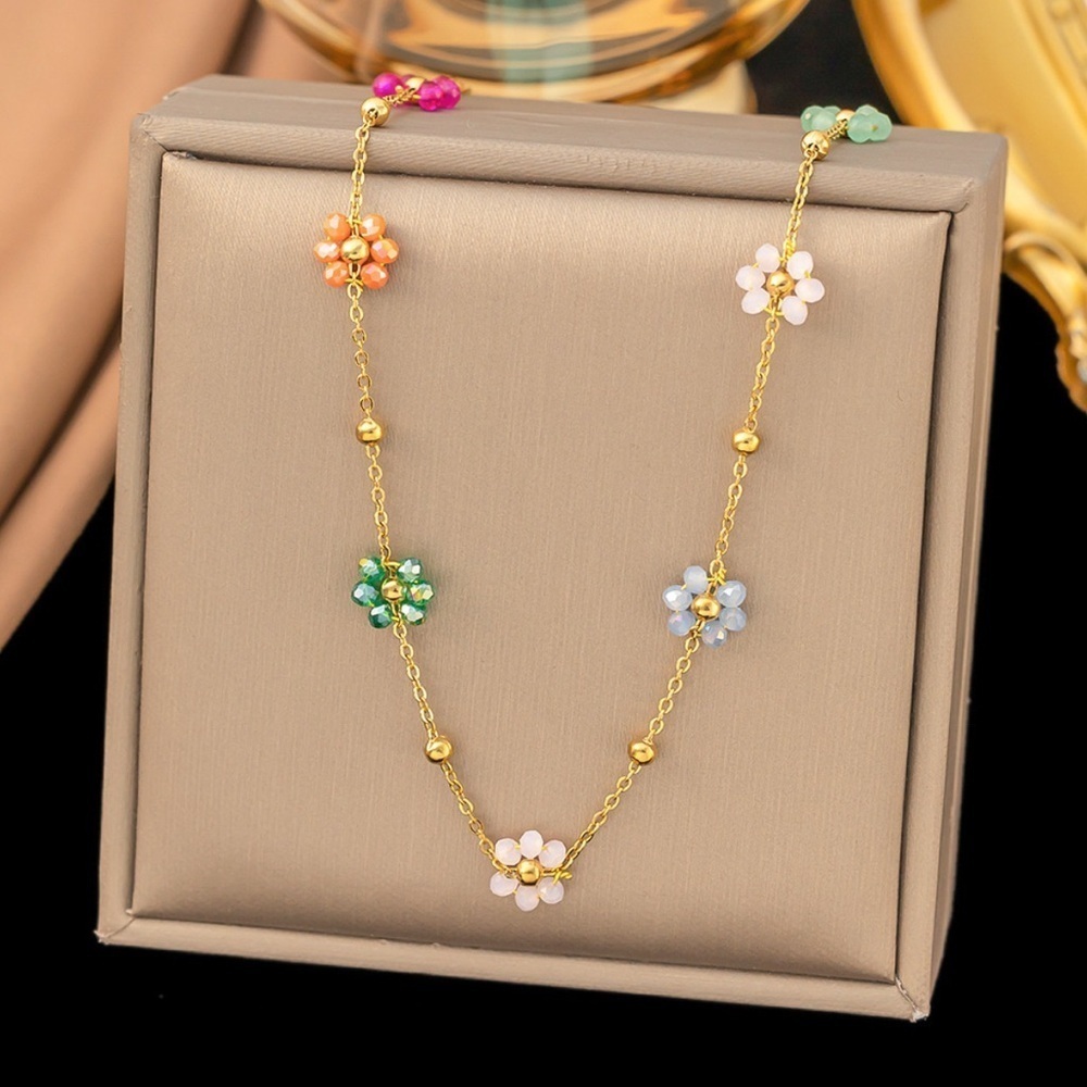 18K Gold Bohemian Beaded Flower Chain Necklace Colorful Minimalist Beads No Fade